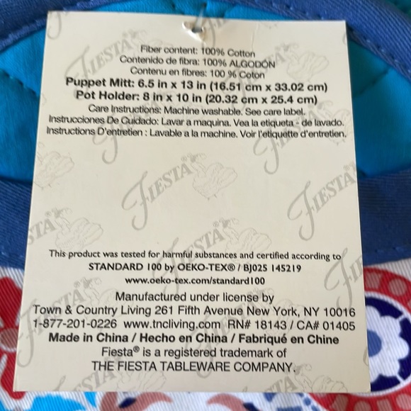 NWT Fiesta Puppet Mitt Pot Holder Oven Mitt Set Floral Print hot cold cotton - Picture 3 of 9